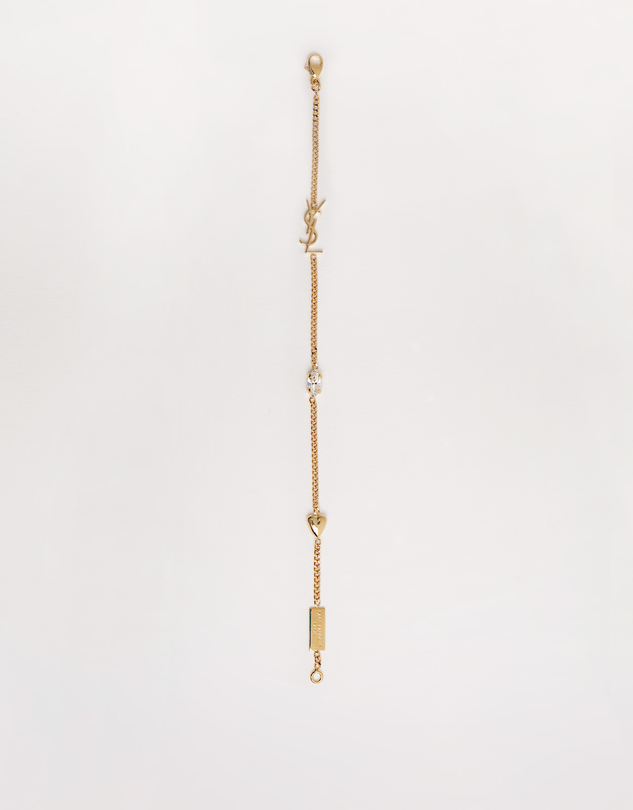 Saint Laurent Cassandre Metal Rhinestone Heart Charm Bracelet