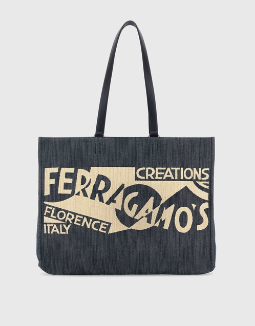 Salvatore Ferragamo Large Canvas Contrasting Logo Printed Tote Bag