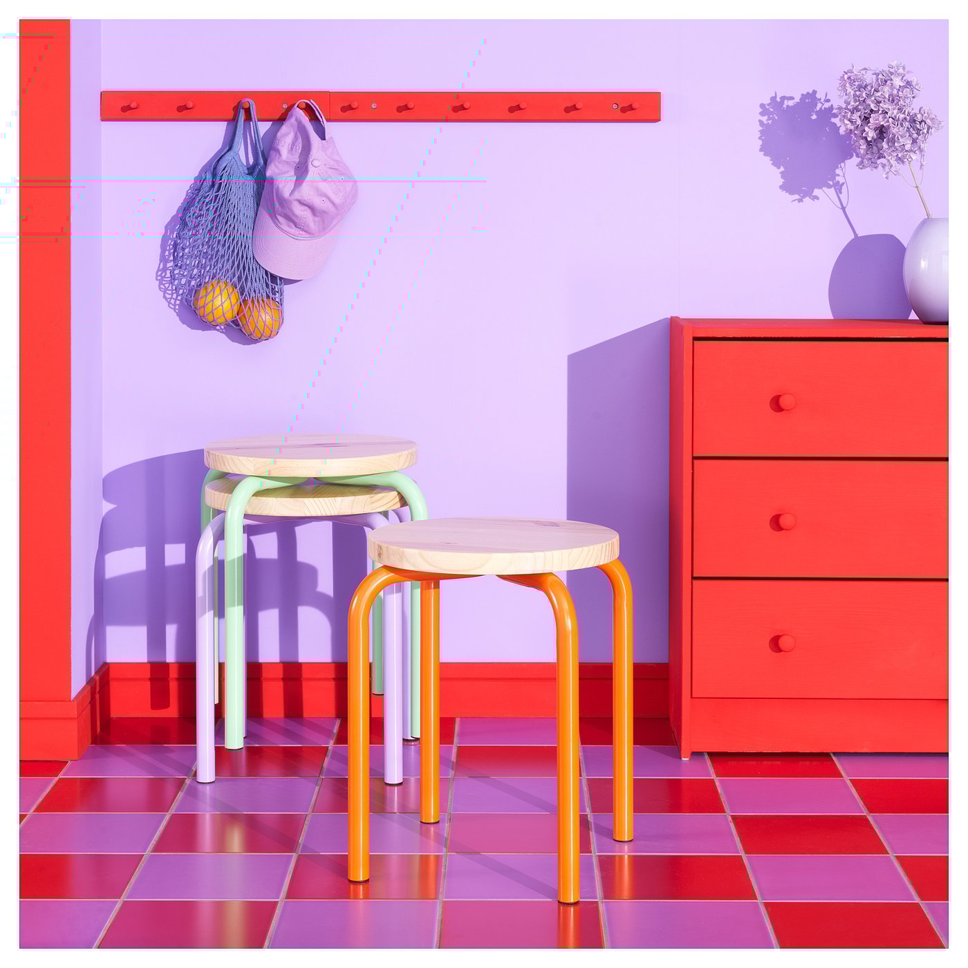 DOMSTEN ドムステン スツール, オレンジ/パイン材 - IKEA