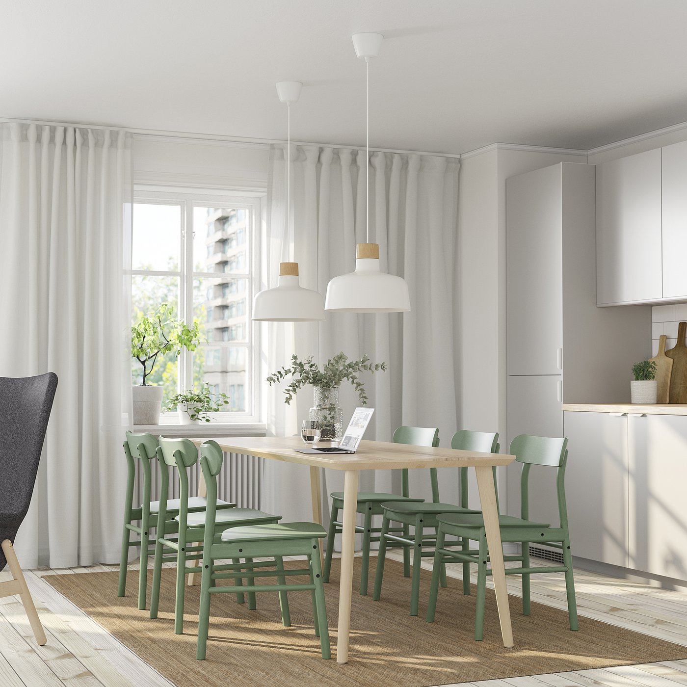 LISABO リーサボー / RÖNNINGE ロッニンゲ テーブル＆チェア6脚