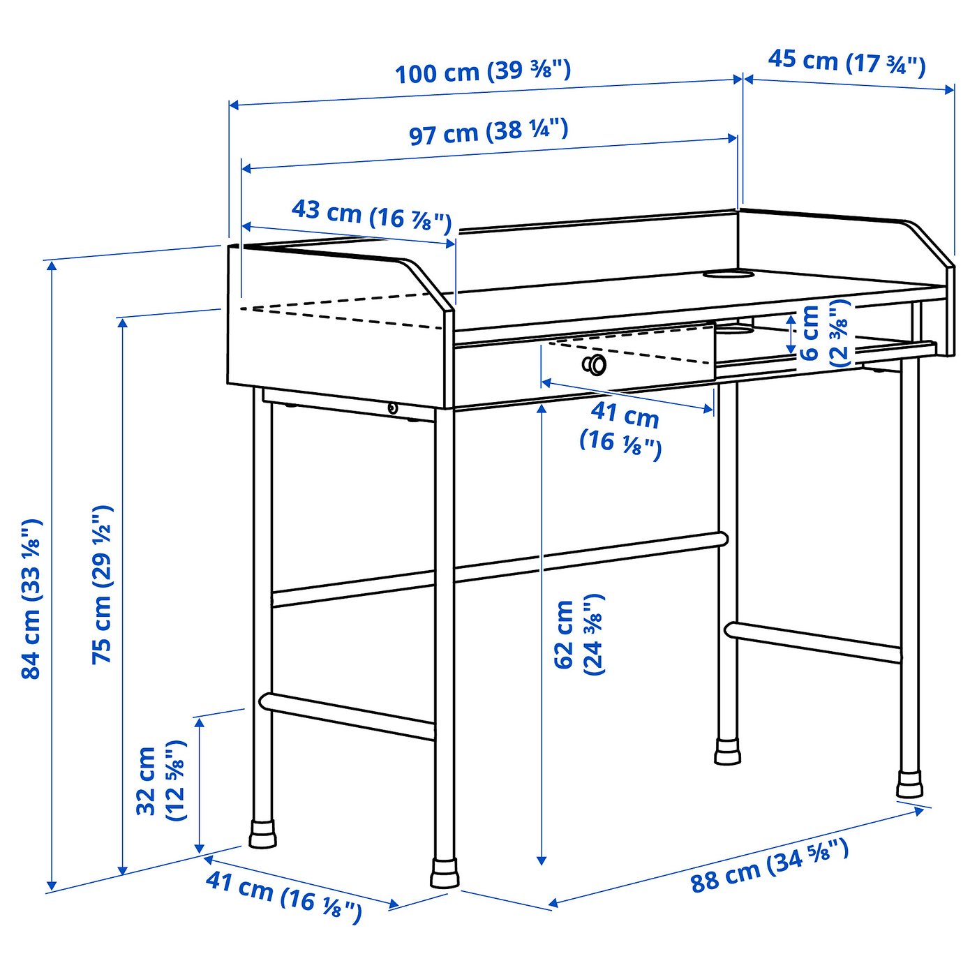 HAUGA ハウガ デスク, ホワイト, 100x45 cm - IKEA