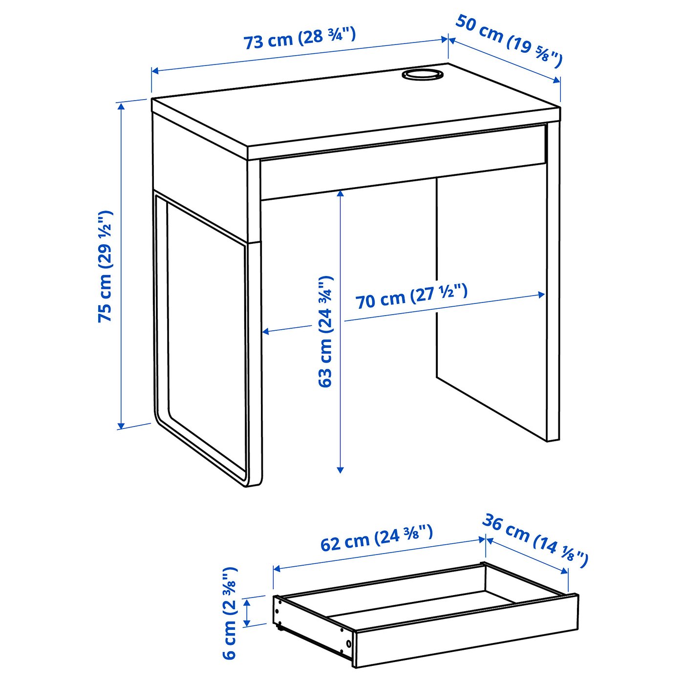 MICKE Desk, white, 28 3/4x19 5/8