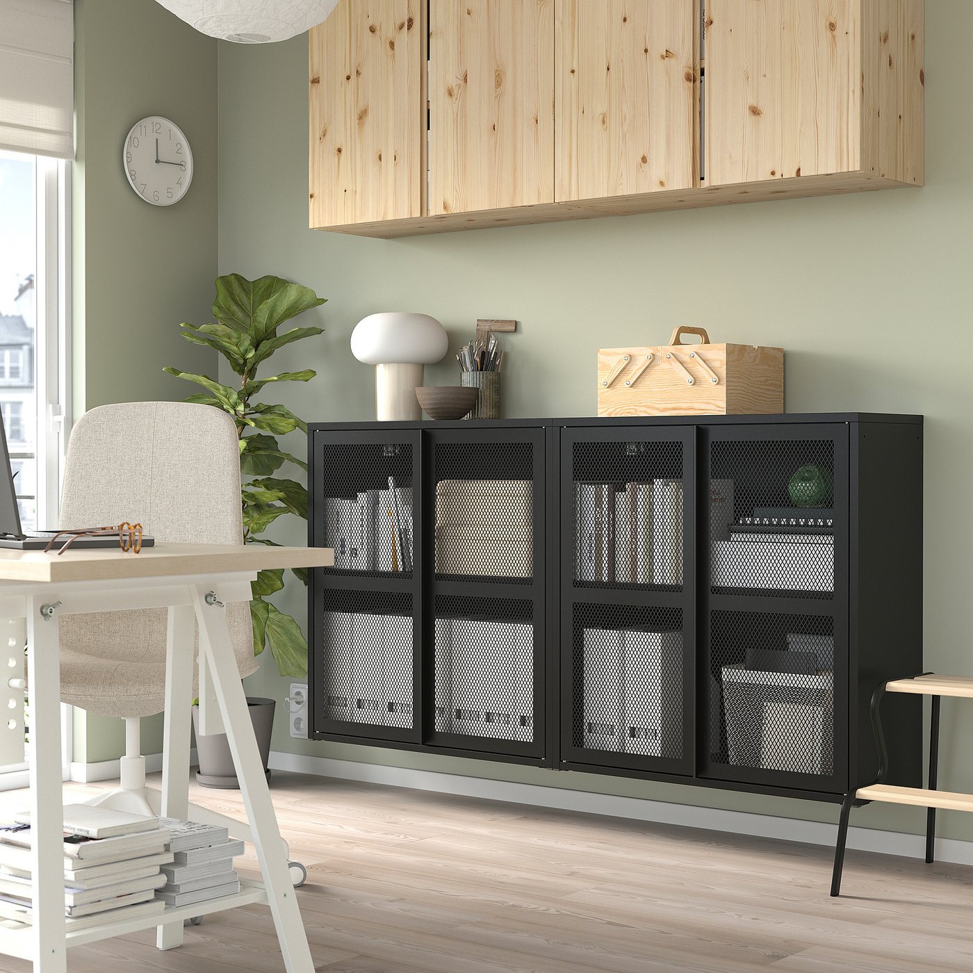 IVAR cabinet with doors, black mesh, 63x113/4x325/8