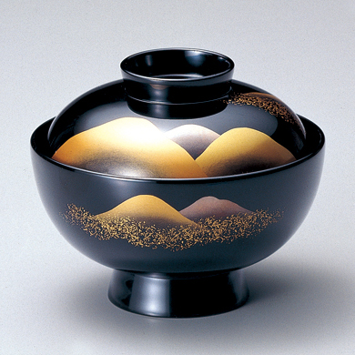 吸物椀 遠山 黒 5客セット 木製 漆塗り (製造中止) 漆器の井助