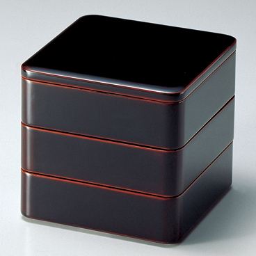 隅丸三段重 溜内朱 6.5寸 漆塗り 木製 12-14704 漆器の井助