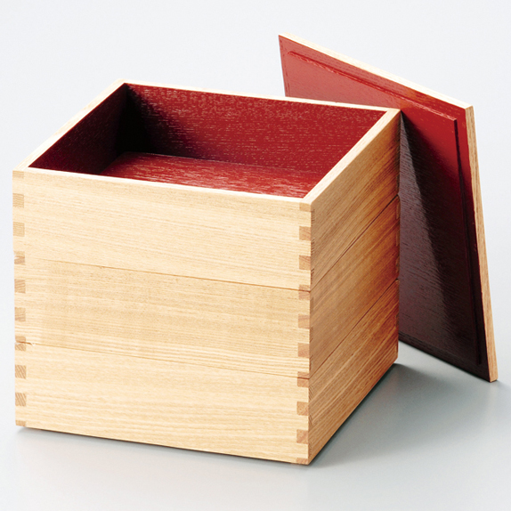 三段重 白木塗 内朱 6寸 木製 12-15005 漆器の井助