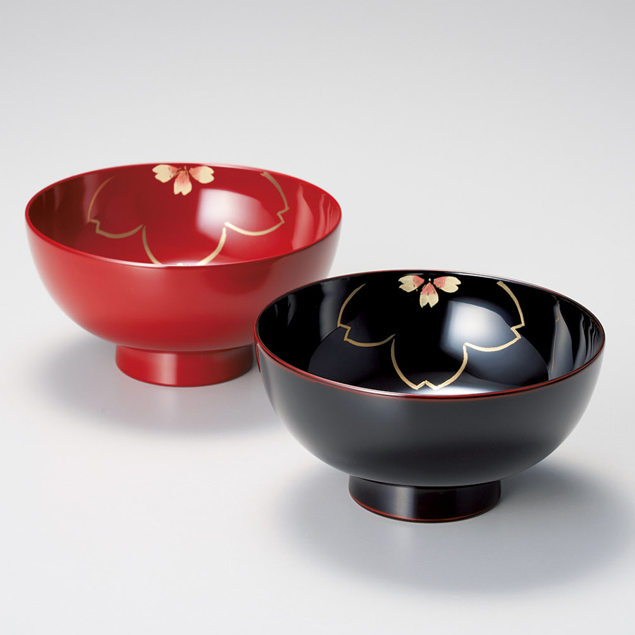 夫婦椀 内桜 仙才汁椀 溜・朱 2客セット 漆塗り 漆器の井助