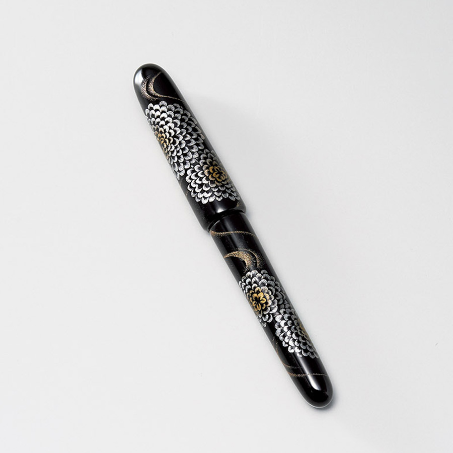 万年筆 丸型 黒 沈金 木箱入り 木製 漆塗り 漆器の井助