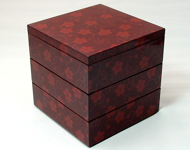 三段重箱 桜唐草 朱 （製造中止） 漆器の井助