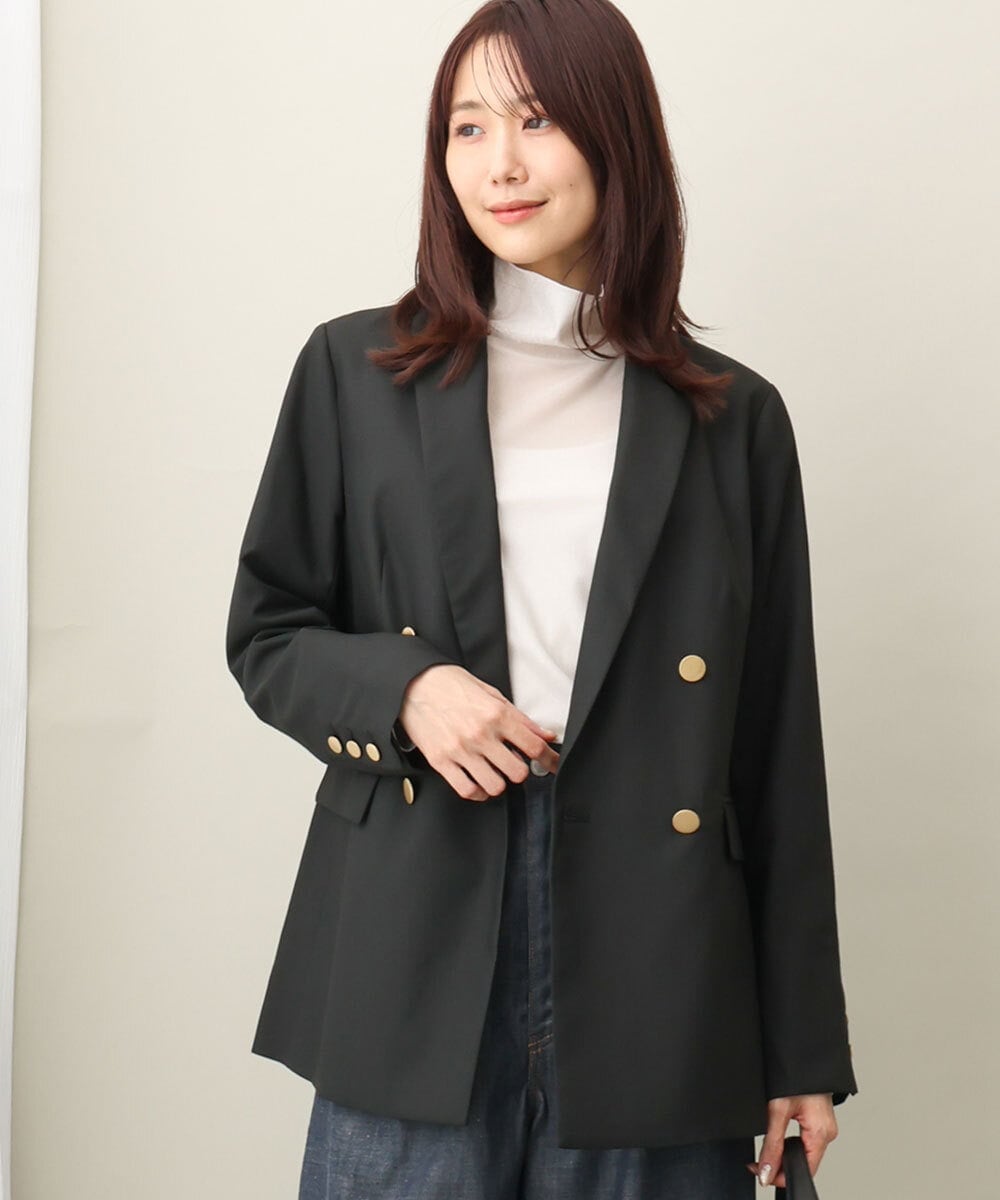 ダブルブレストジャケット（チェック・無地）/洗える(テーラード