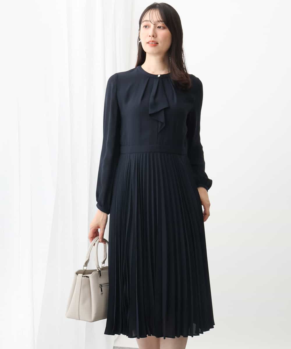 ボウタイプリーツジョーゼットワンピース/洗える(ワンピース) | MK