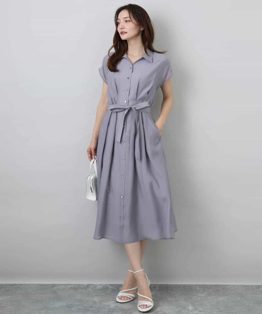ベルト付きフレンチスリーブワンピース/洗える(ワンピース) | MK