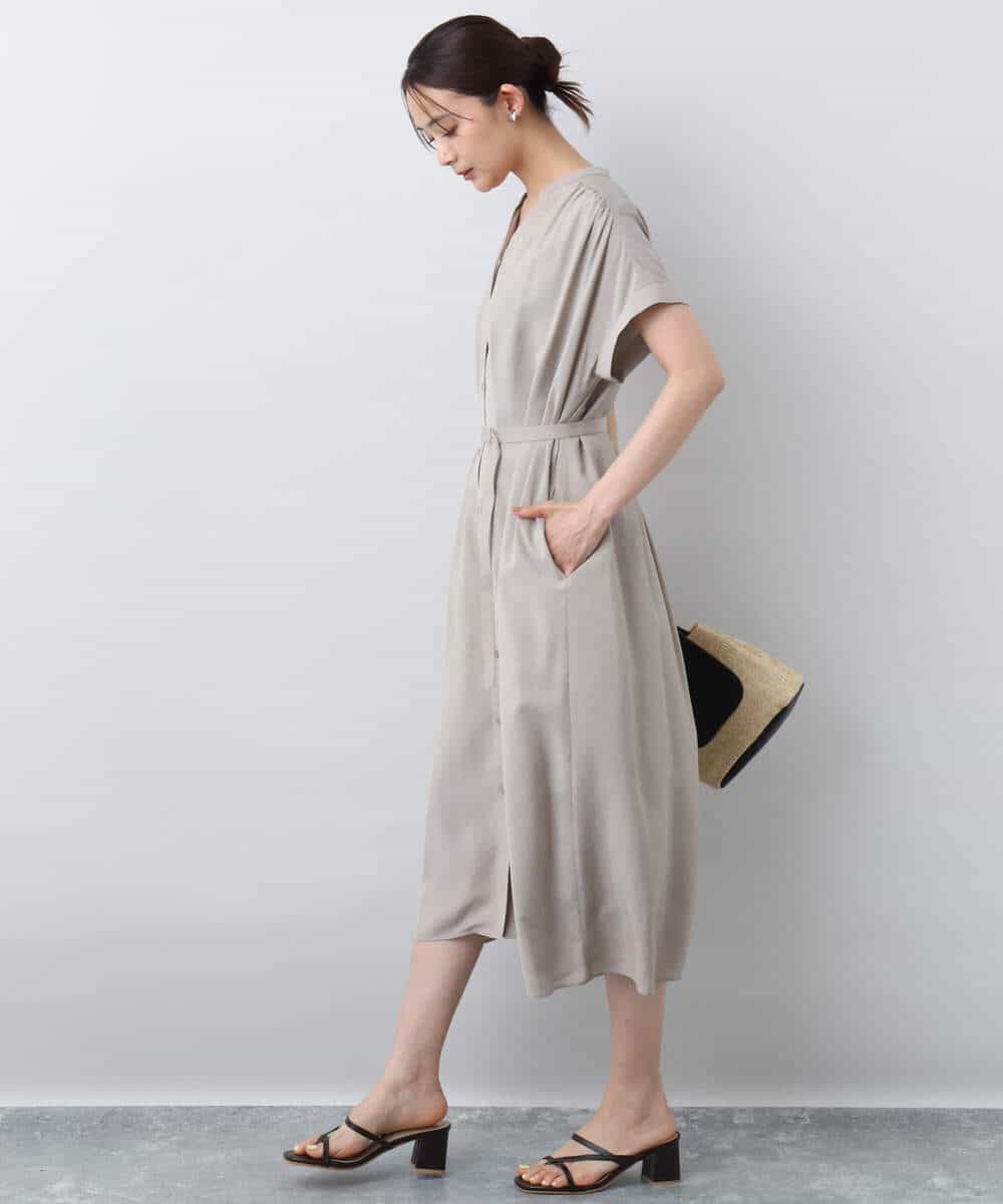 ベルト付きキーネックワンピース/洗える(ワンピース) | MK MICHEL