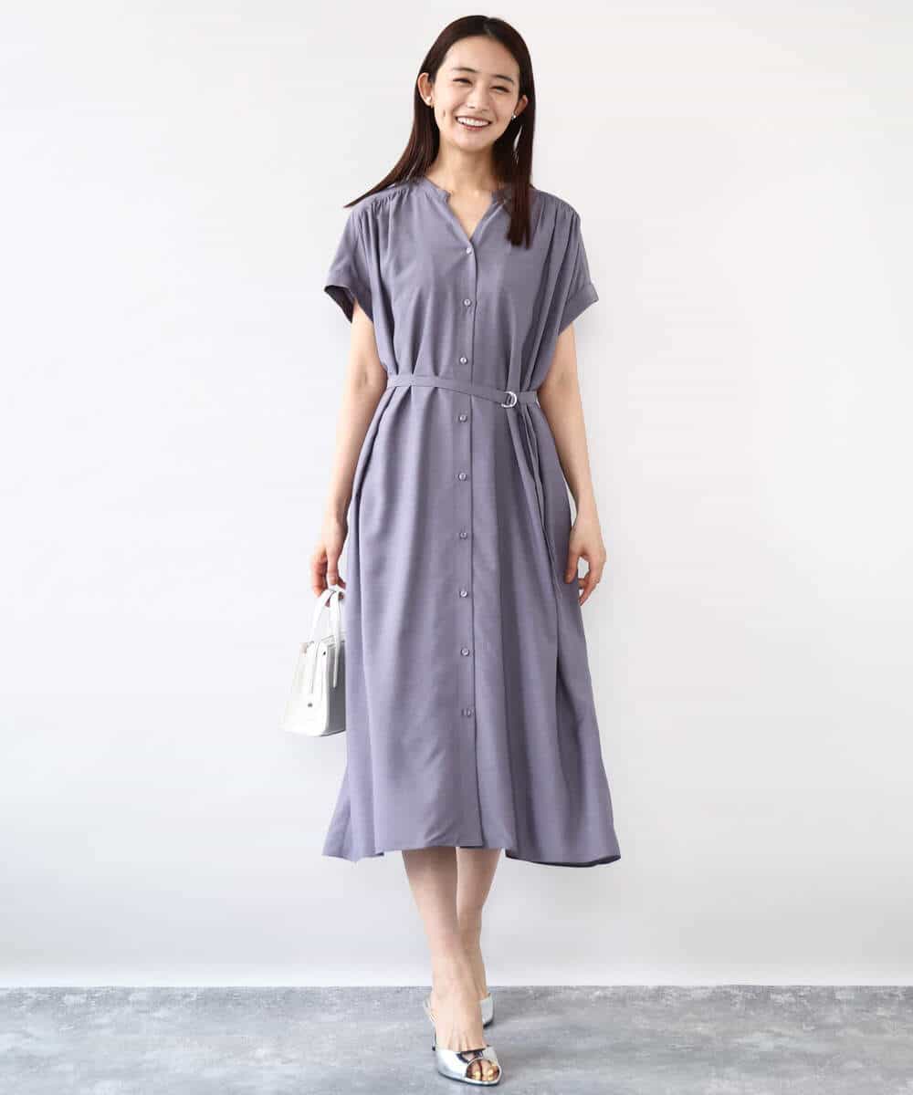 ベルト付きキーネックワンピース/洗える(ワンピース) | MK MICHEL