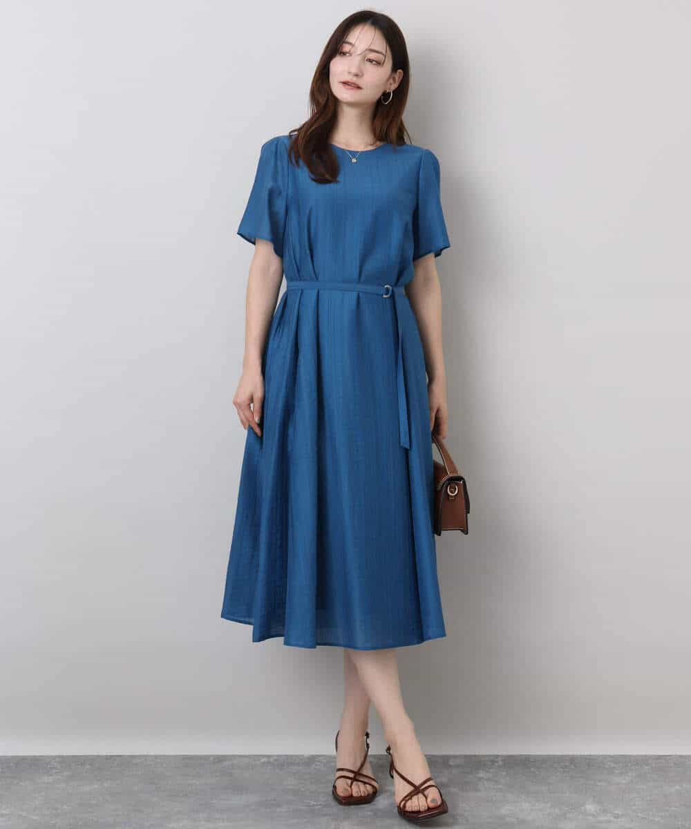 ドビーストライプフレアーシルエットワンピース/洗える(ワンピース