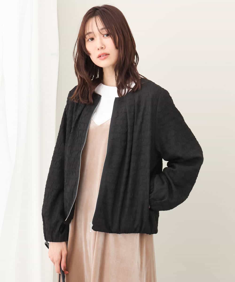 ふくれジャガードノーカラーブルゾン/洗える(その他のコート・ブルゾン