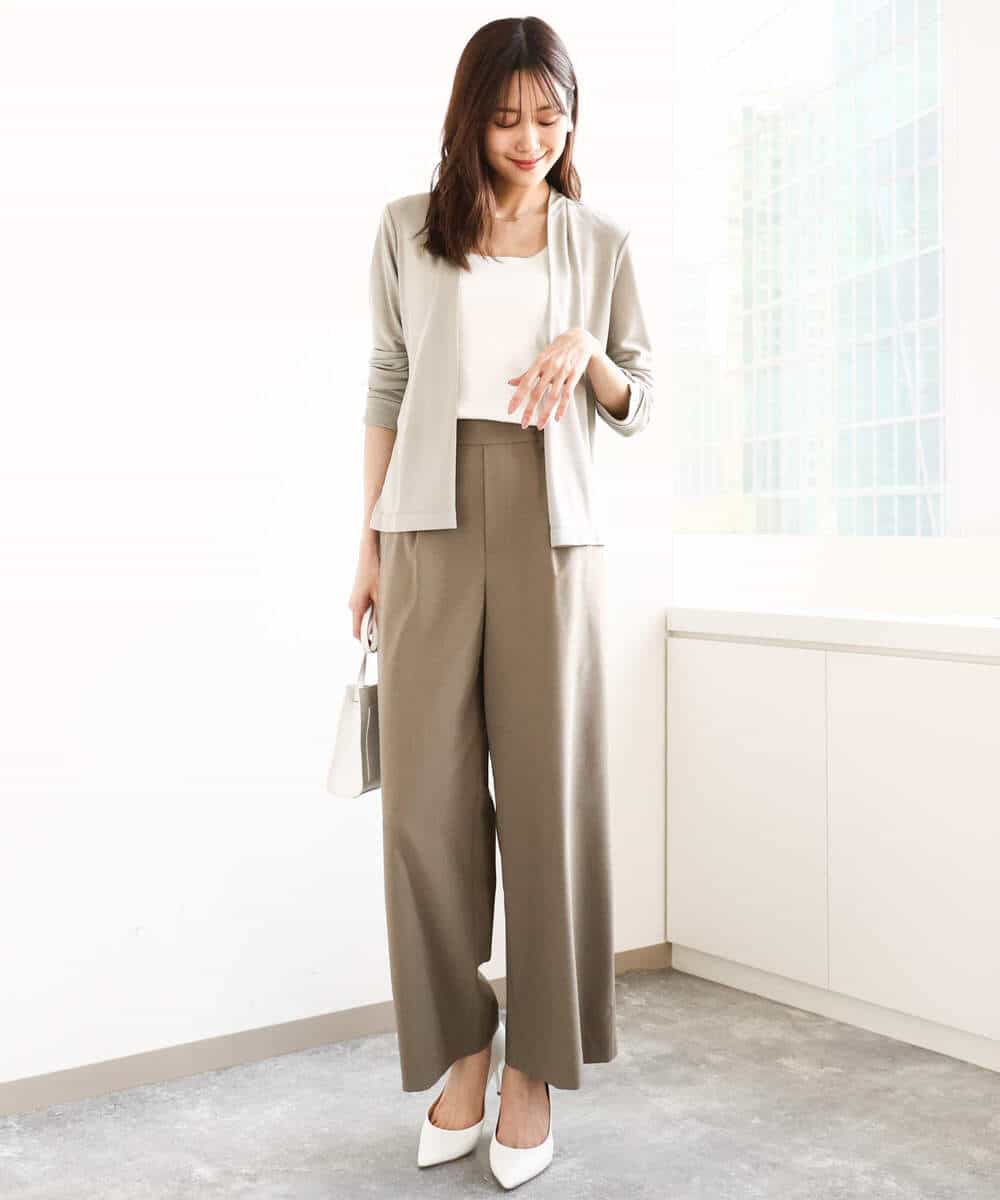 リネンライクストレートワイドパンツ/洗える(ガウチョ・ワイドパンツ