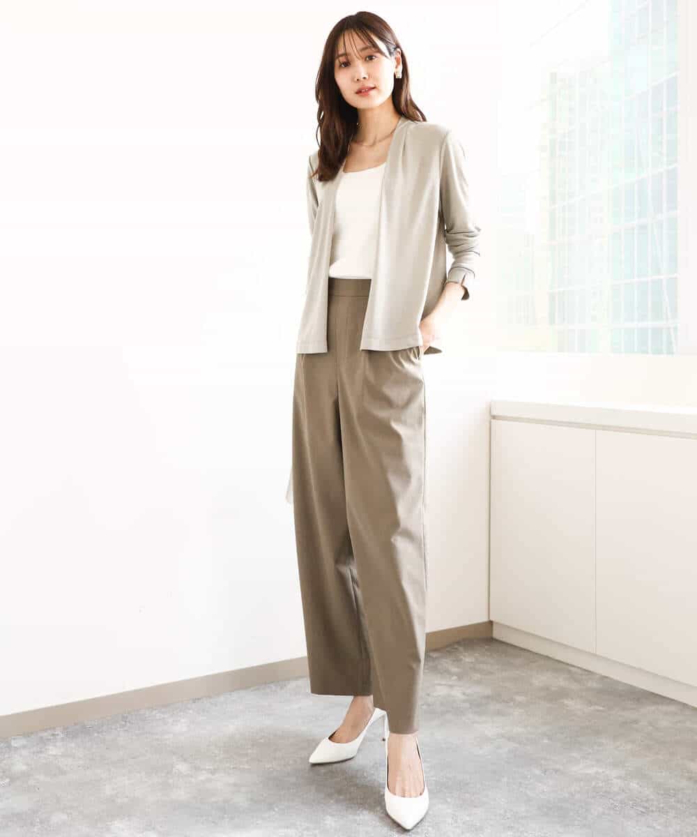 リネンライクストレートワイドパンツ/洗える(ガウチョ・ワイドパンツ