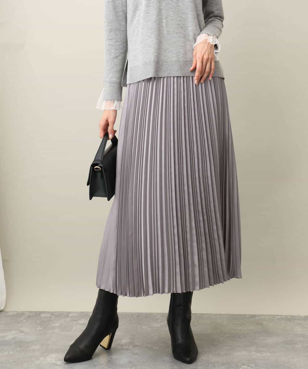 シャイニーサテンプリーツスカート/洗える(ロング・マキシ丈スカート