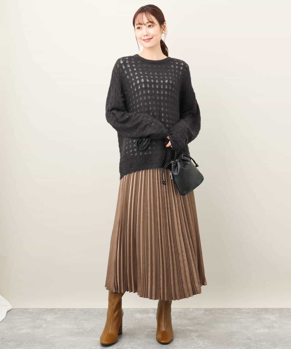 シャイニーサテンプリーツスカート/洗える(ロング・マキシ丈スカート