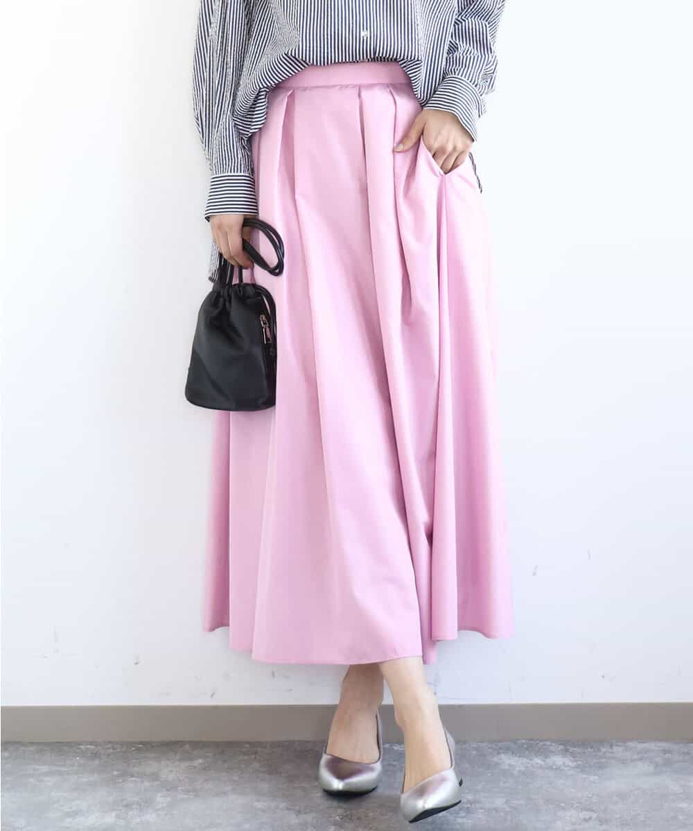 タックフレアスカート（無地）/洗える(ロング・マキシ丈スカート) | MK