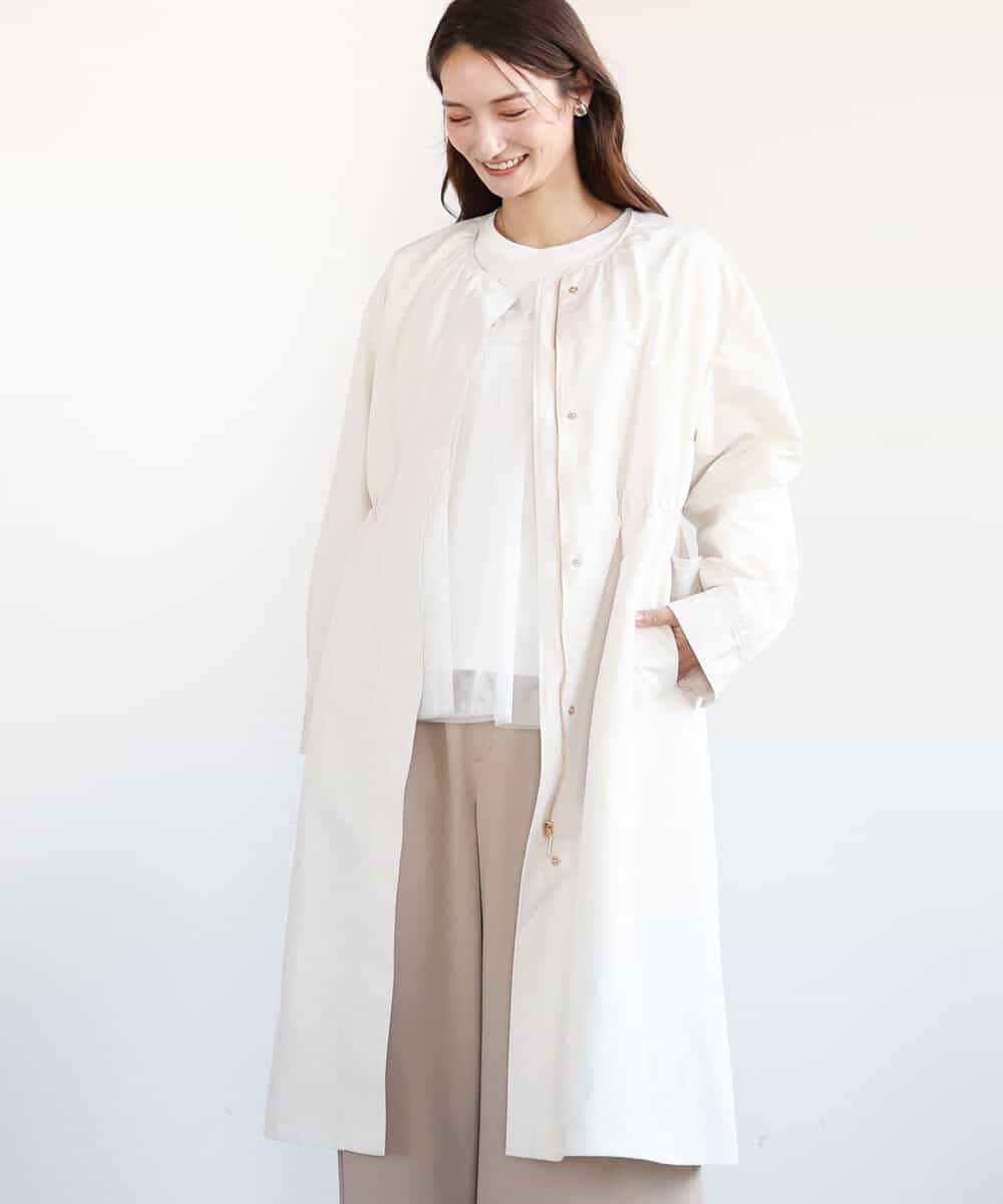 タフタノーカラーロングコート/洗える(ノーカラーコート) | MK MICHEL