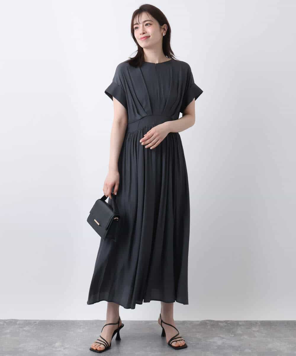 ウエスト切り替えキーネックワンピース/洗える/WEB限定(ワンピース