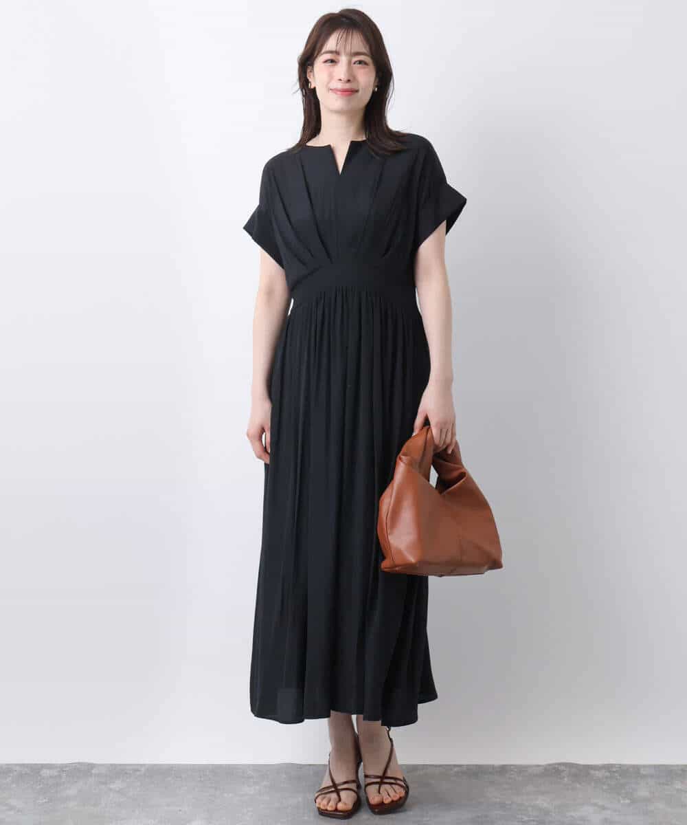 ウエスト切り替えキーネックワンピース/洗える/WEB限定(ワンピース