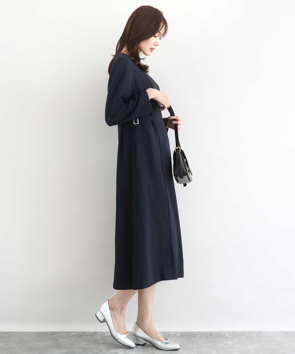 サテンジョーゼット サイドベルトワンピース/洗える(ワンピース) | MK