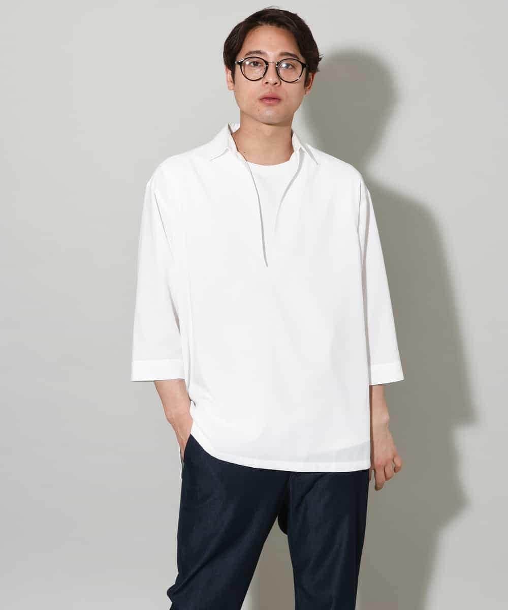 シワになりにくい】リネン混Vネックスキッパーシャツ 7分袖（さらリネ