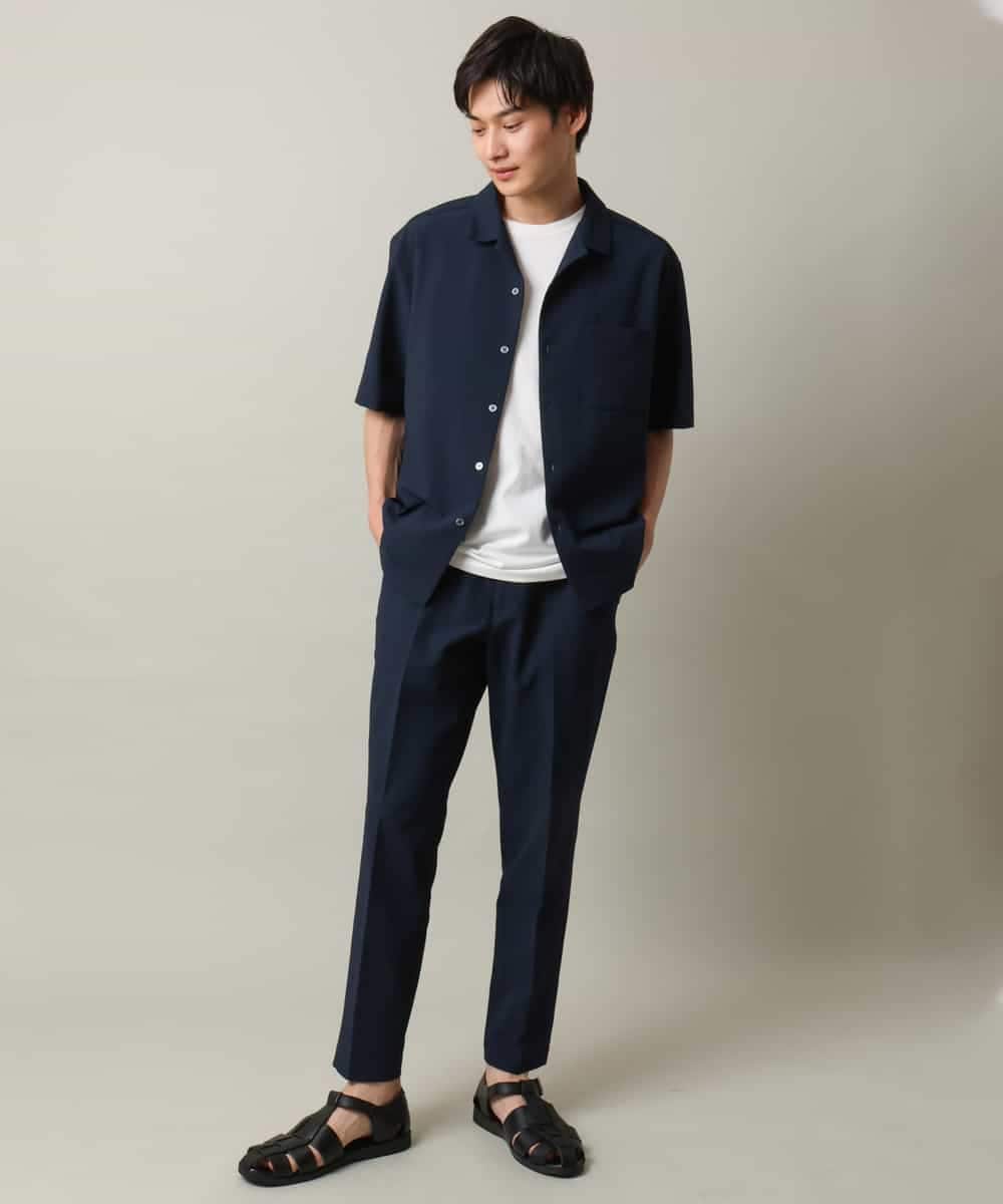 イージーケアな涼感素材】シアサッカーオープンカラーシャツ(ブラウス