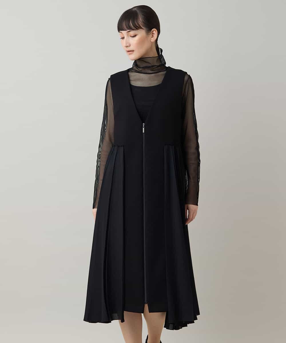 異素材プリーツロングベスト/日本製/洗える(ベスト・ジレ) | HIROKO