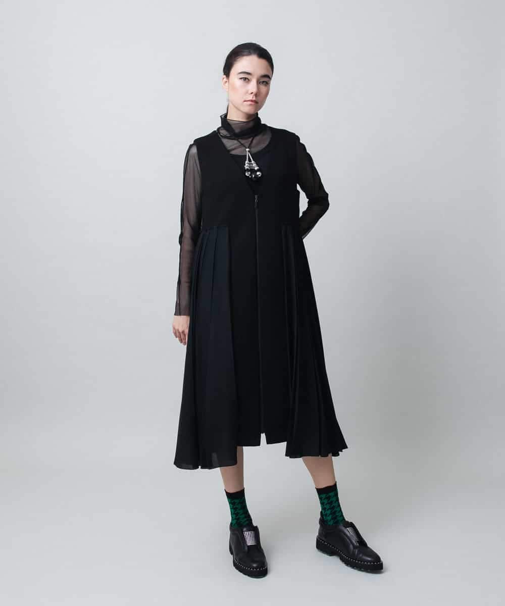 異素材プリーツロングベスト/日本製/洗える(ベスト・ジレ) | HIROKO