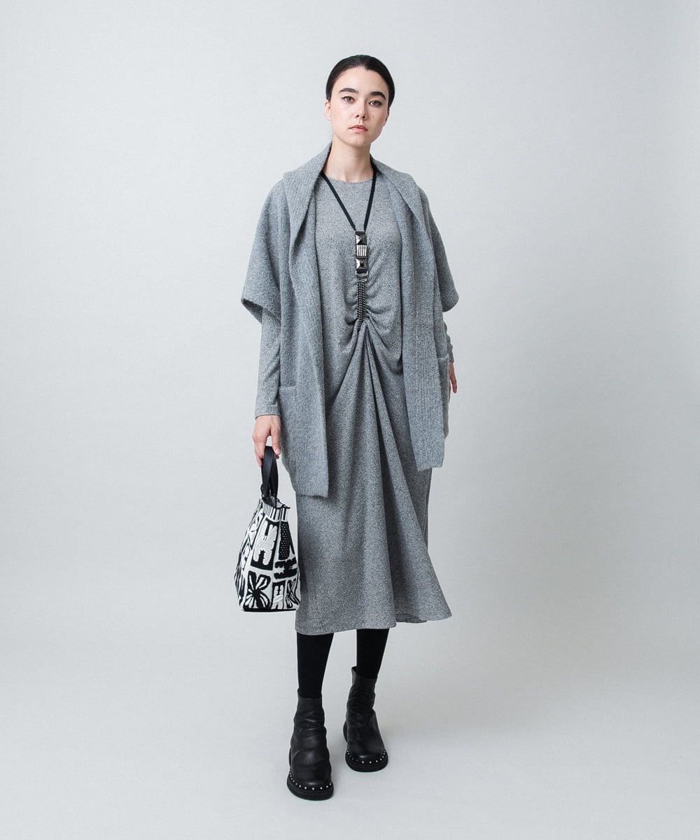 ギャザーアクセントジャージーワンピース/日本製/洗える(ワンピース