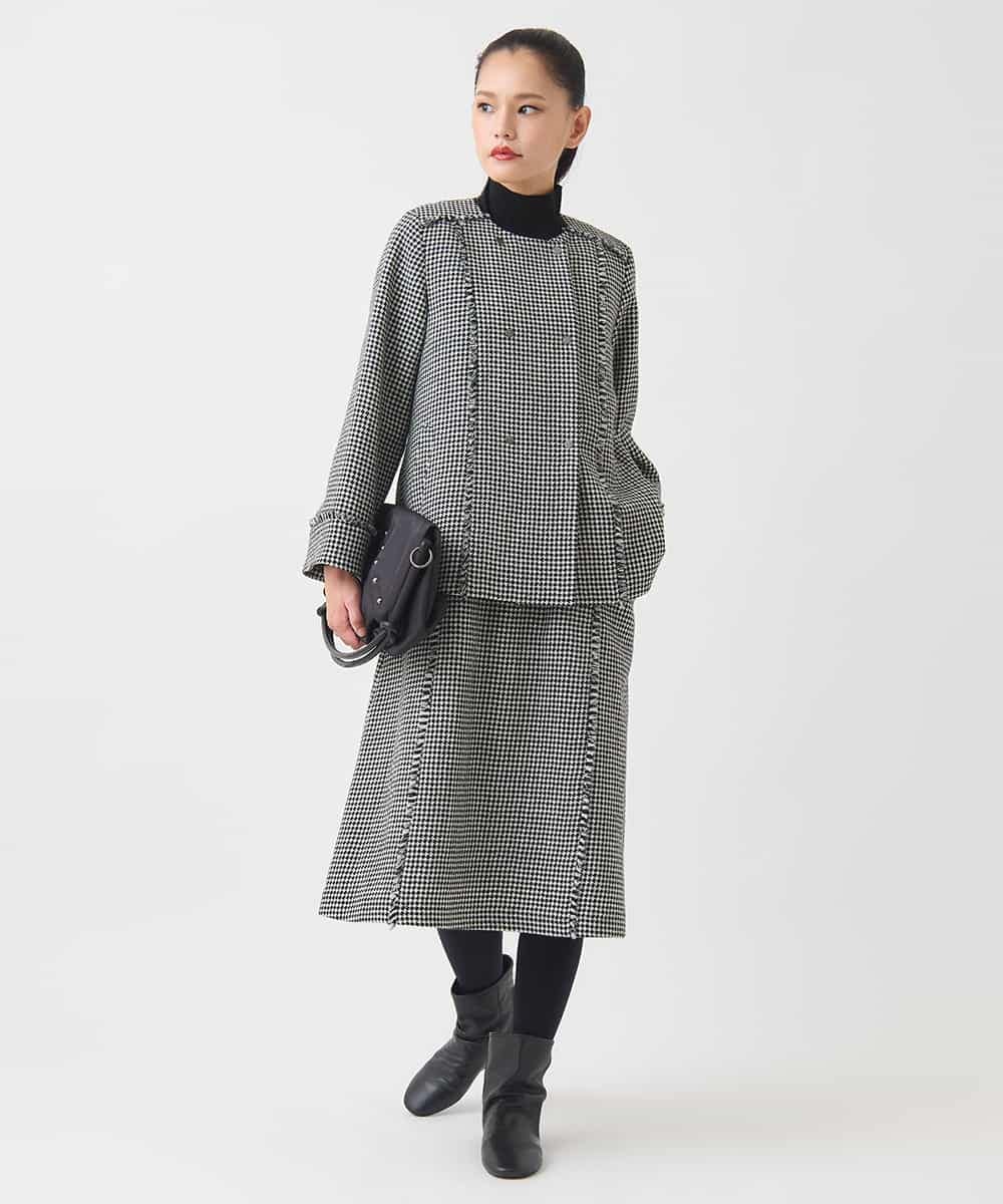 大きいサイズ】千鳥チェックツイードジャケット(ノーカラージャケット