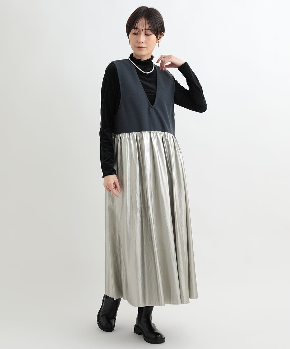 フェイクレザー切り替えジャンパースカート(ジャンパースカート) | al