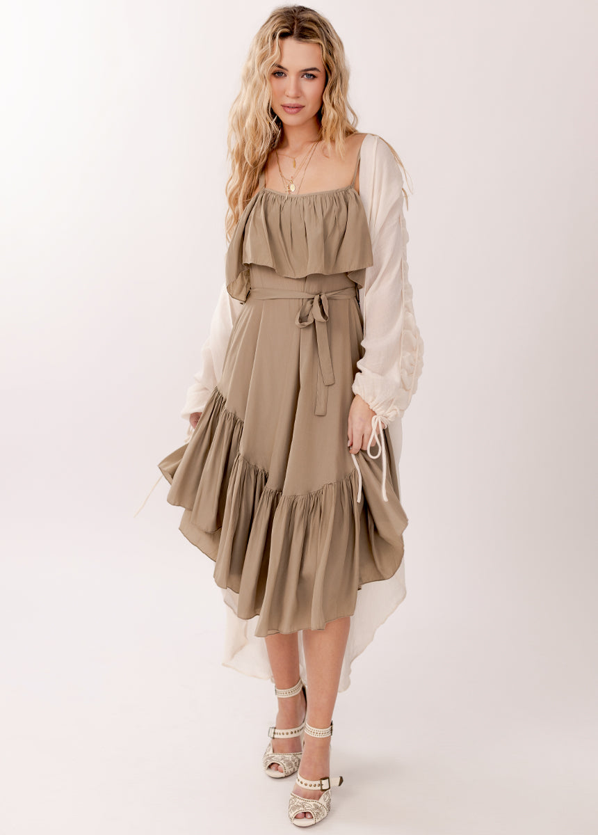 Basil Dress in Taupe - Joyfolie