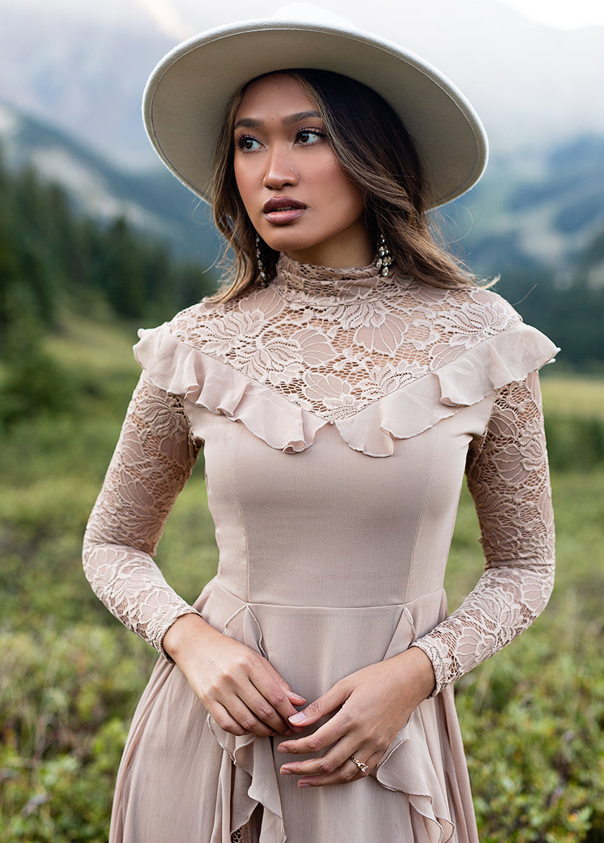 Sveta Maxi Dress in Light Taupe - Joyfolie