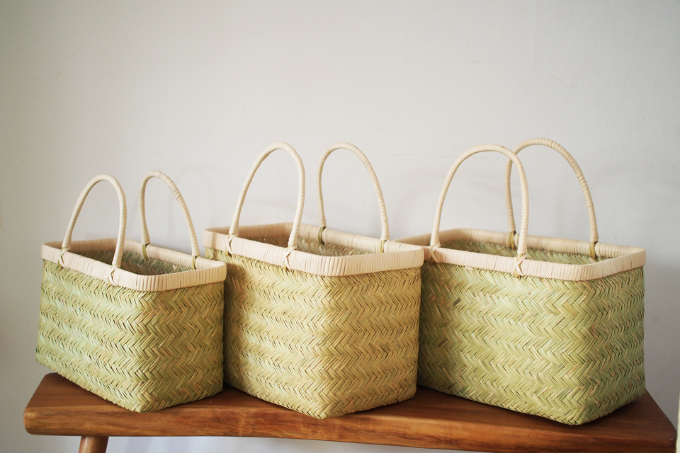 古道具 竹の市場かご 竹籠 篠竹 鈴竹 買い物かご ヴィンテージ 竹細工