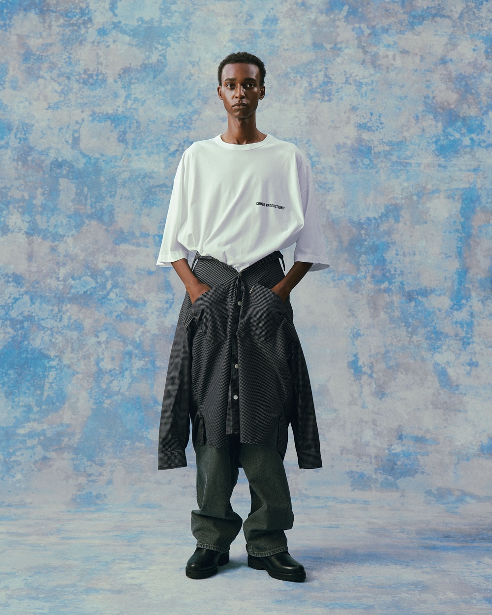 COOTIE PRODUCTIONS/Garment Dyed Ripstop Check L/S Shirt（Black