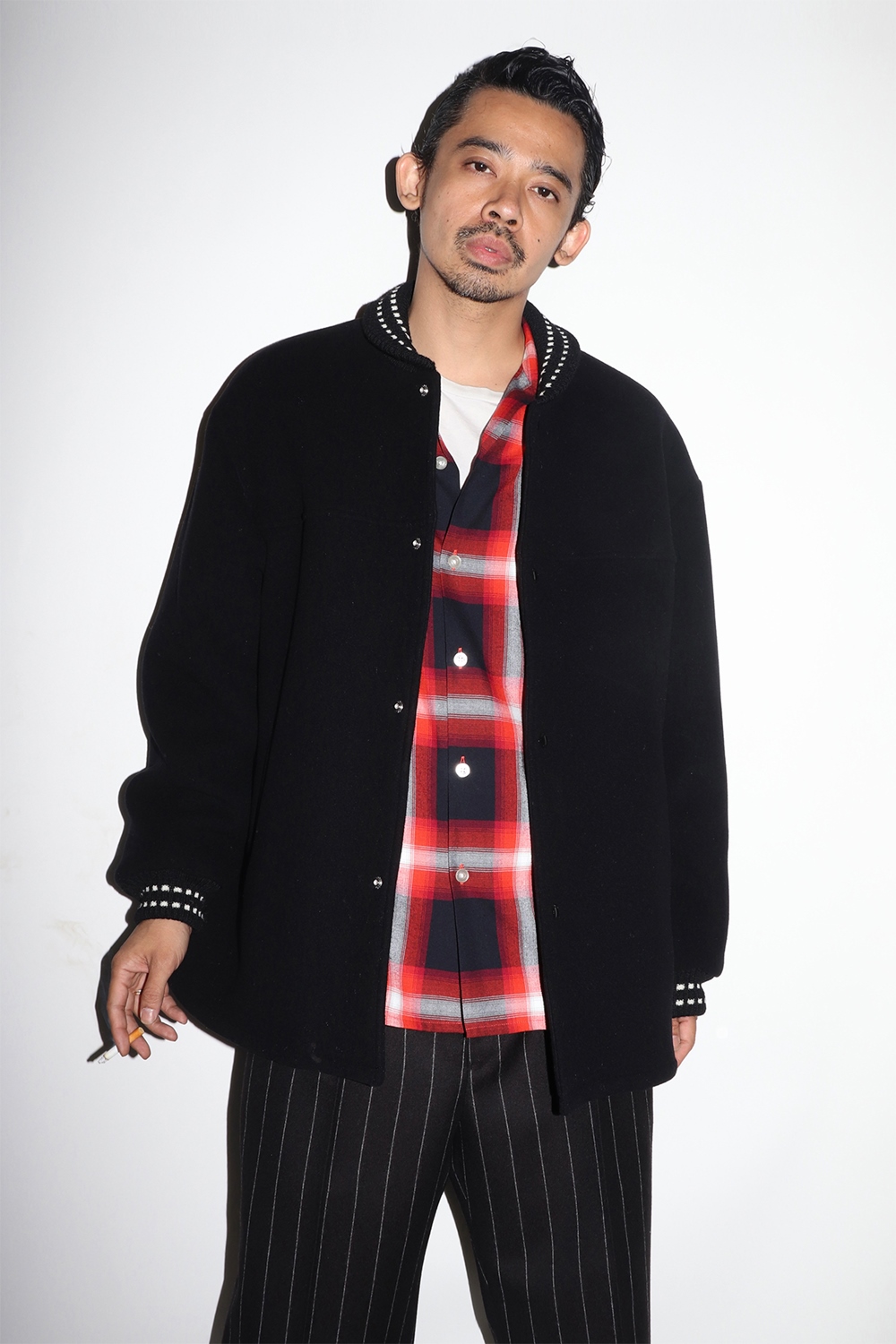 WACKO MARIA/OMBRE CHECK OPEN COLLAR SHIRT（RED）［オンブレチェック