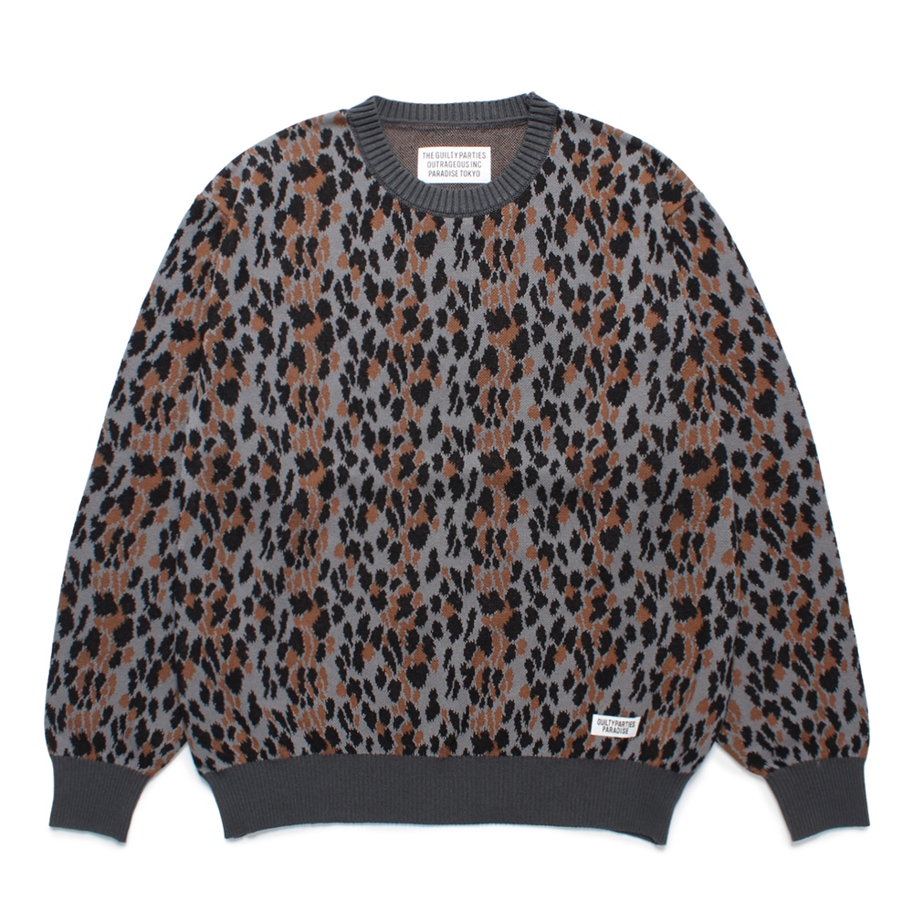 WACKO MARIA/LEOPARD JACQUARD KNIT SWEATER（GRAY）［レオパード