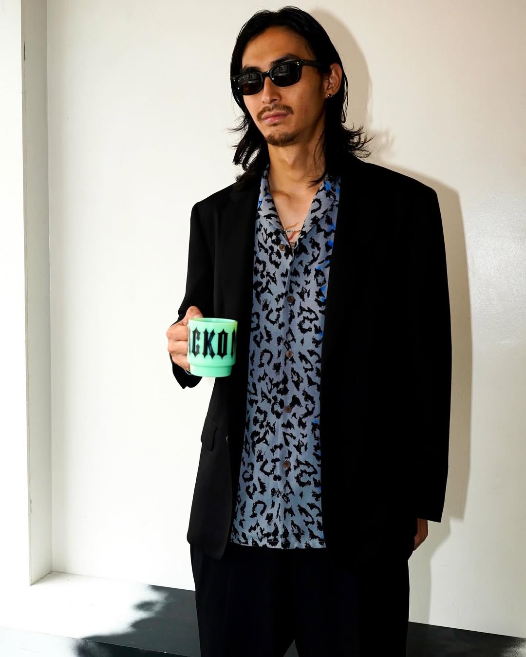 WACKO MARIA/LEOPARD OPEN COLLAR SHIRT（GRAY）［レオパードオープン