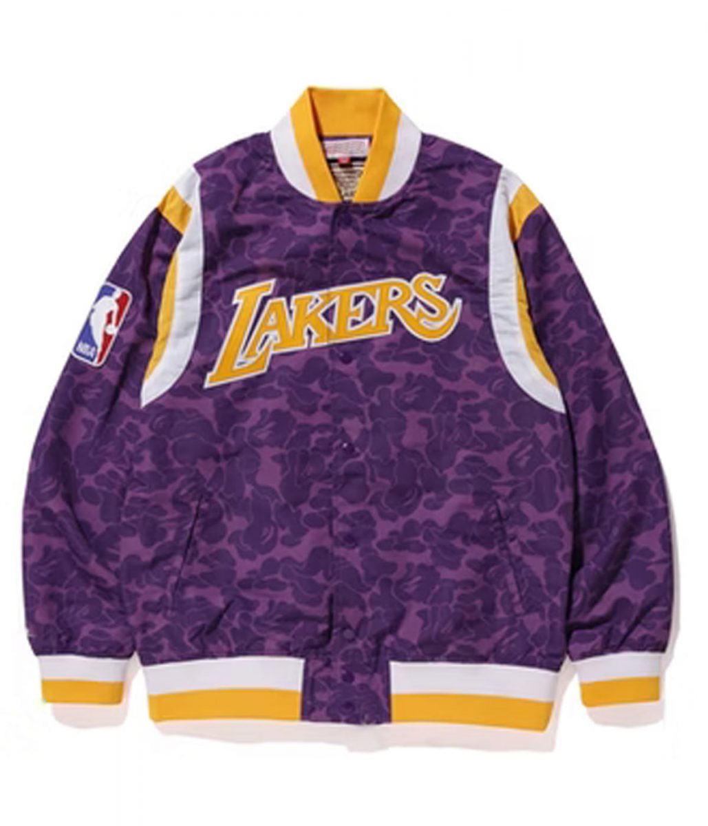 NBA Warm Up Satin Purple X Bape Lakers Jacket - Jackets Masters