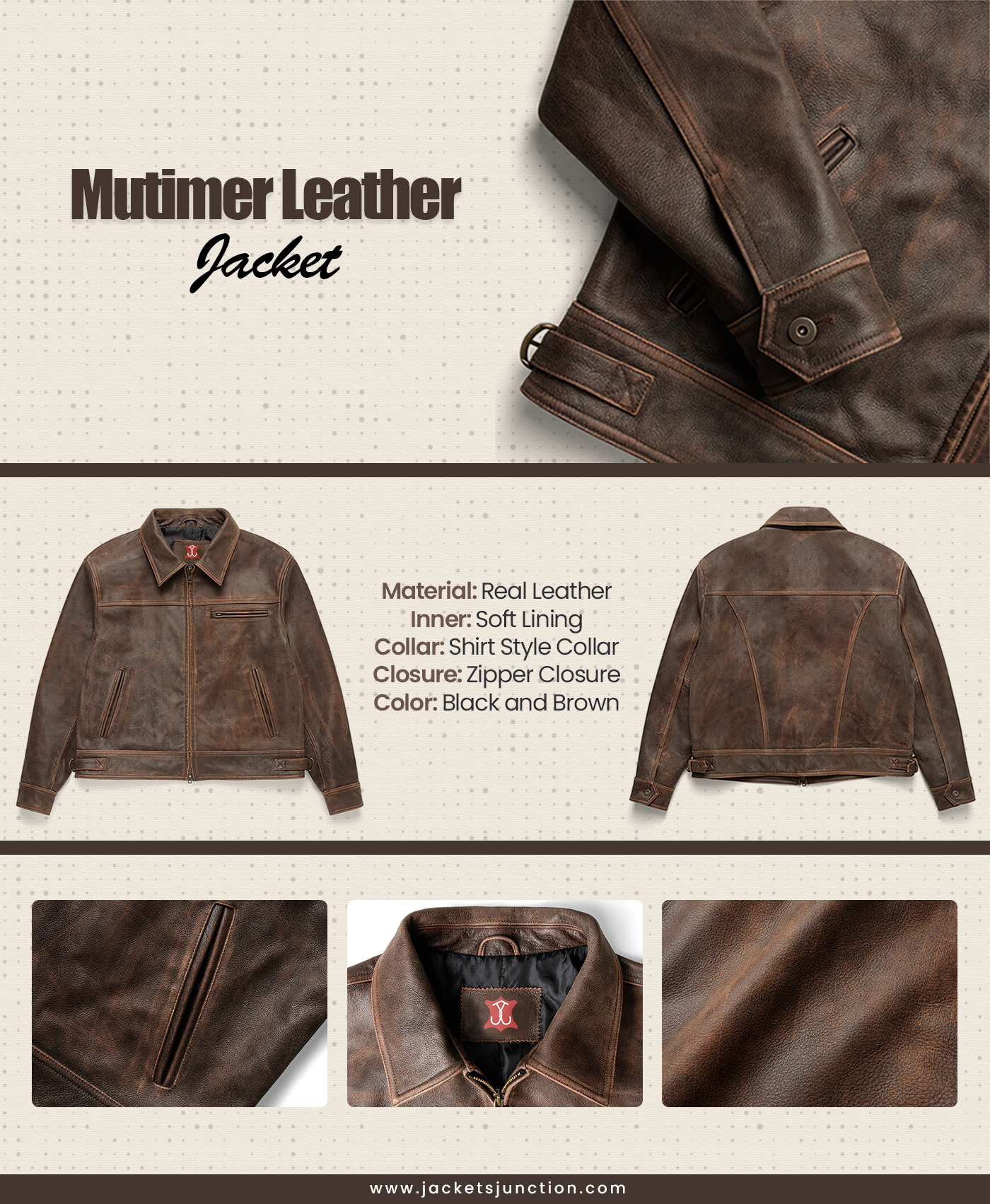 Mutimer Leather Jacket Black and Brown