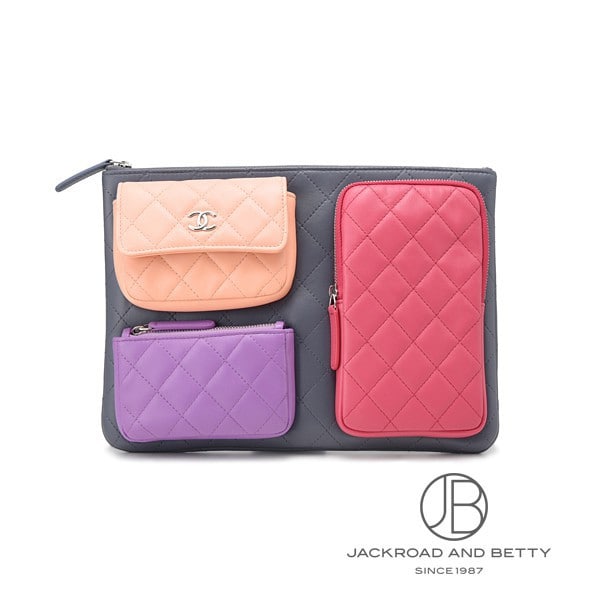 ポーチ グレー ピンク パープル[A82336] pourch | シャネル 新品