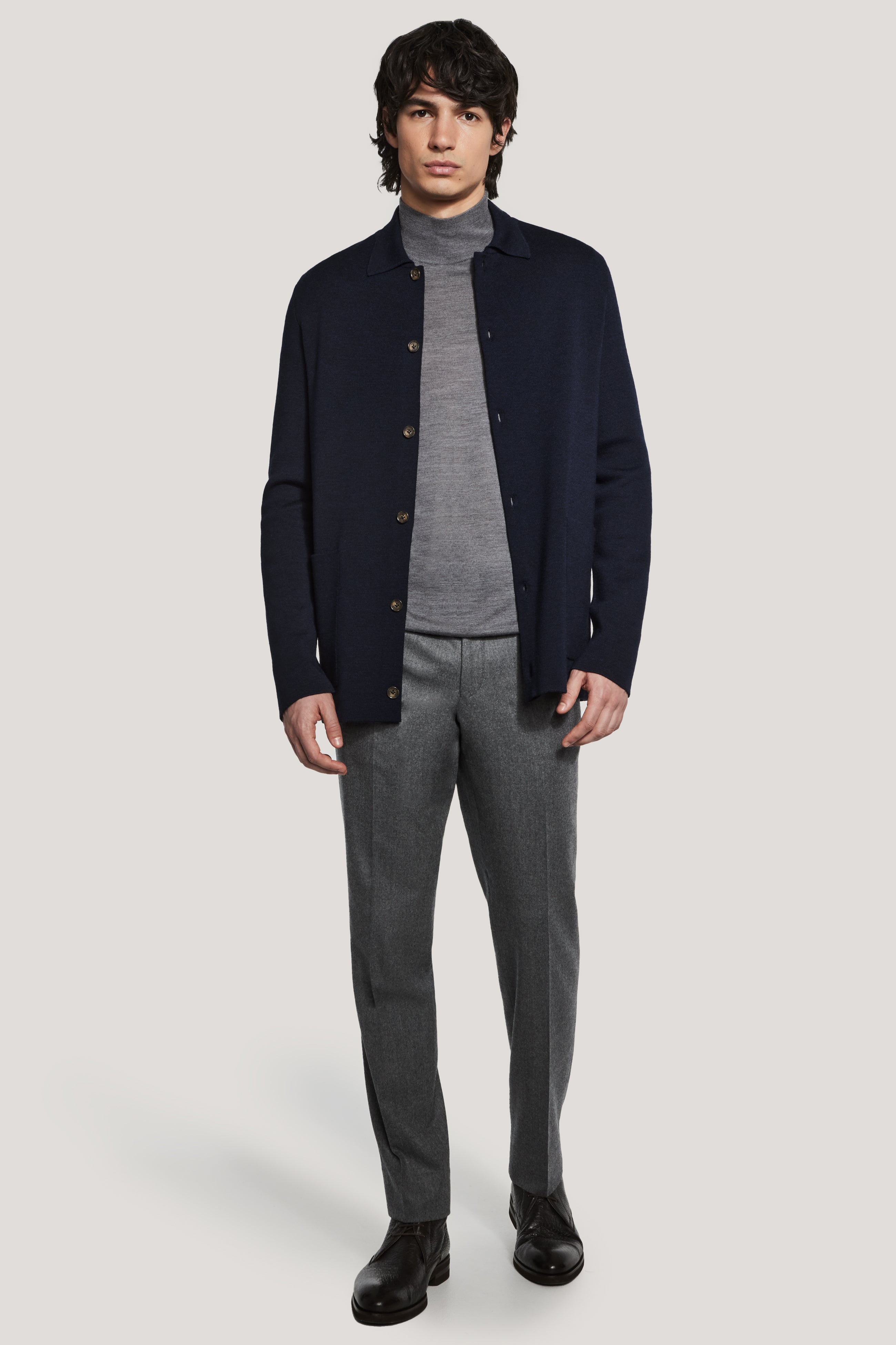 Navy Shirt Collar Cardigan - Extra Fine Merino Wool | Jack Victor