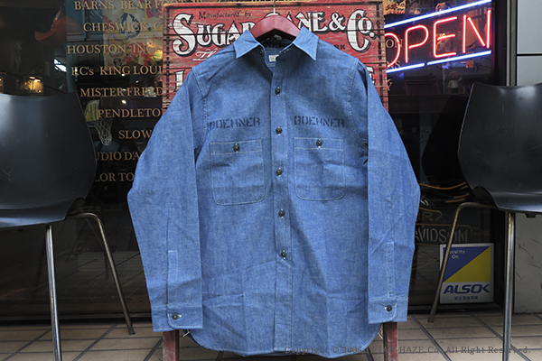 WAREHOUSE ウエアハウス 長袖|セルヴィッチシャンブレー|ワークン