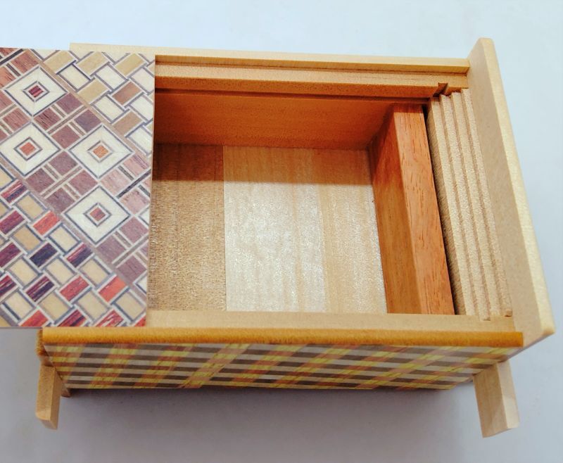 27 steps Yosegi/Ichimatsu 4 sun Japanese puzzle box Himitsu-bako