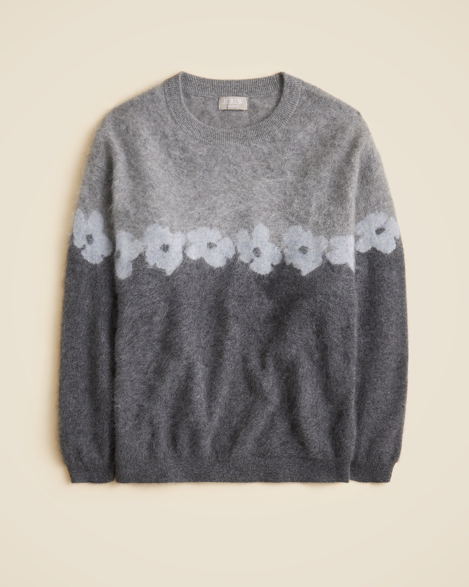 Brushed Cashmere Relaxed Crewneck Sweater In Floral Print For